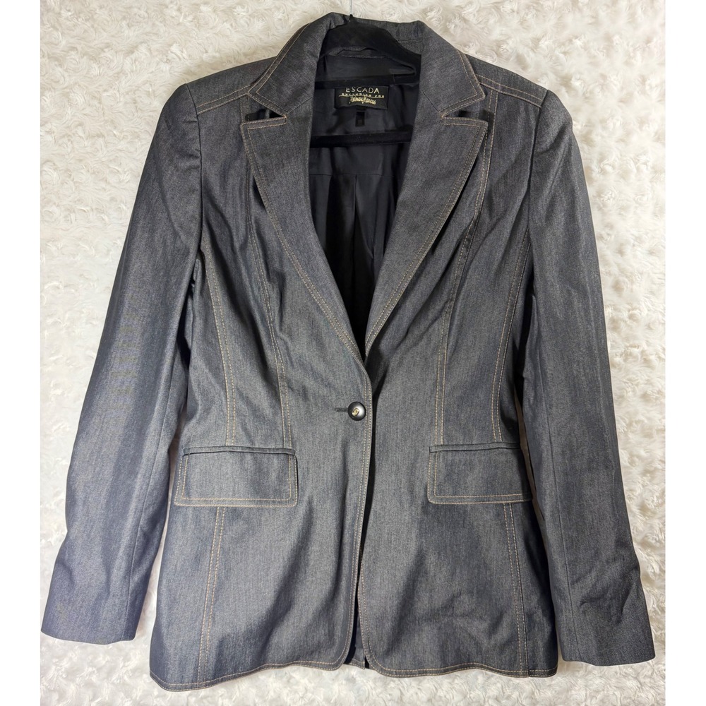 Escada Neiman Marcus Size 36/ US 6 Dark Denim Contrast Stitch Stretch Jacket